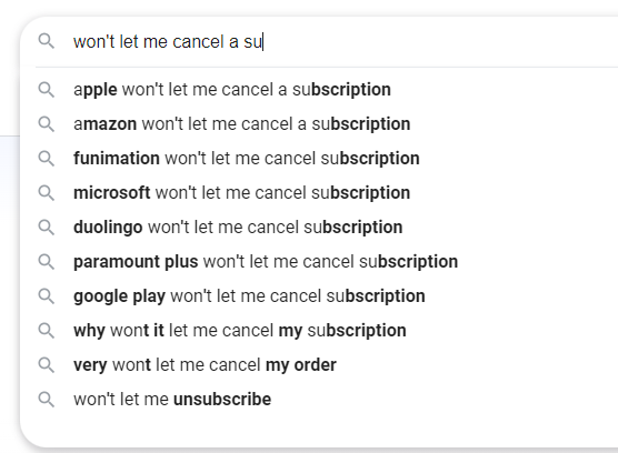 Google search results for "won't let me cancel a su"